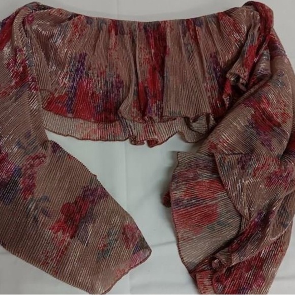 Michael Costello x Revolve Pink and Orange Smocked Ruffled Crop Boho Top - Picture 2 of 6